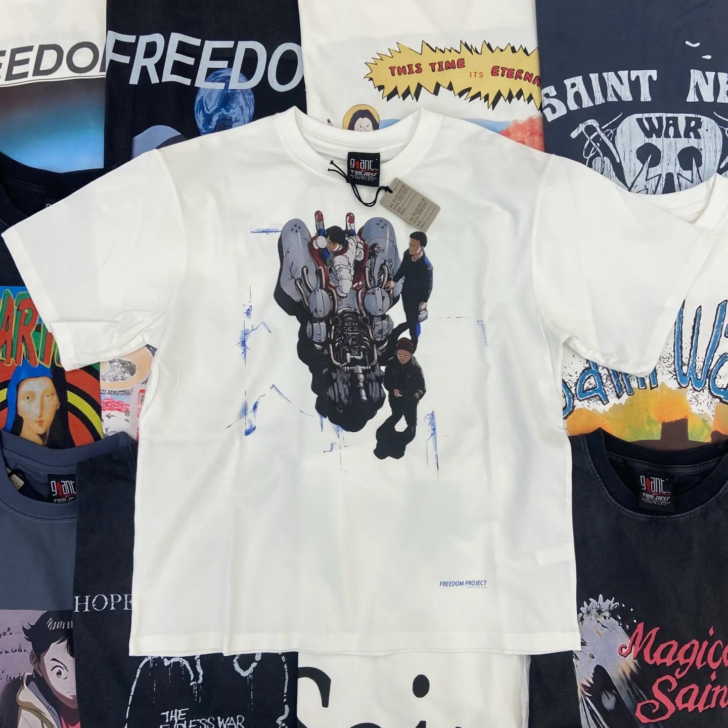 Saint Michael series of new American retro washed and distressed niche printed pure cotton loose short-sleeved T-shirts with digital white ink direct injection, breathable fabrics and three-dimensional and clear patterns. Fabric: Double yarn 240g Size: S-M-L-XL